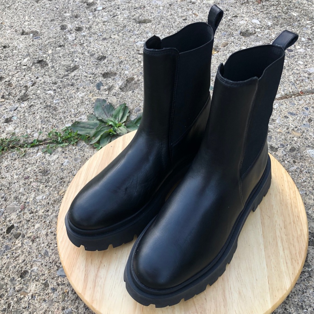 Schutz Chelsea Boots Black Womens 6.5 Chunky Grunge Billie Casual Thursday Biker - Picture 6 of 13